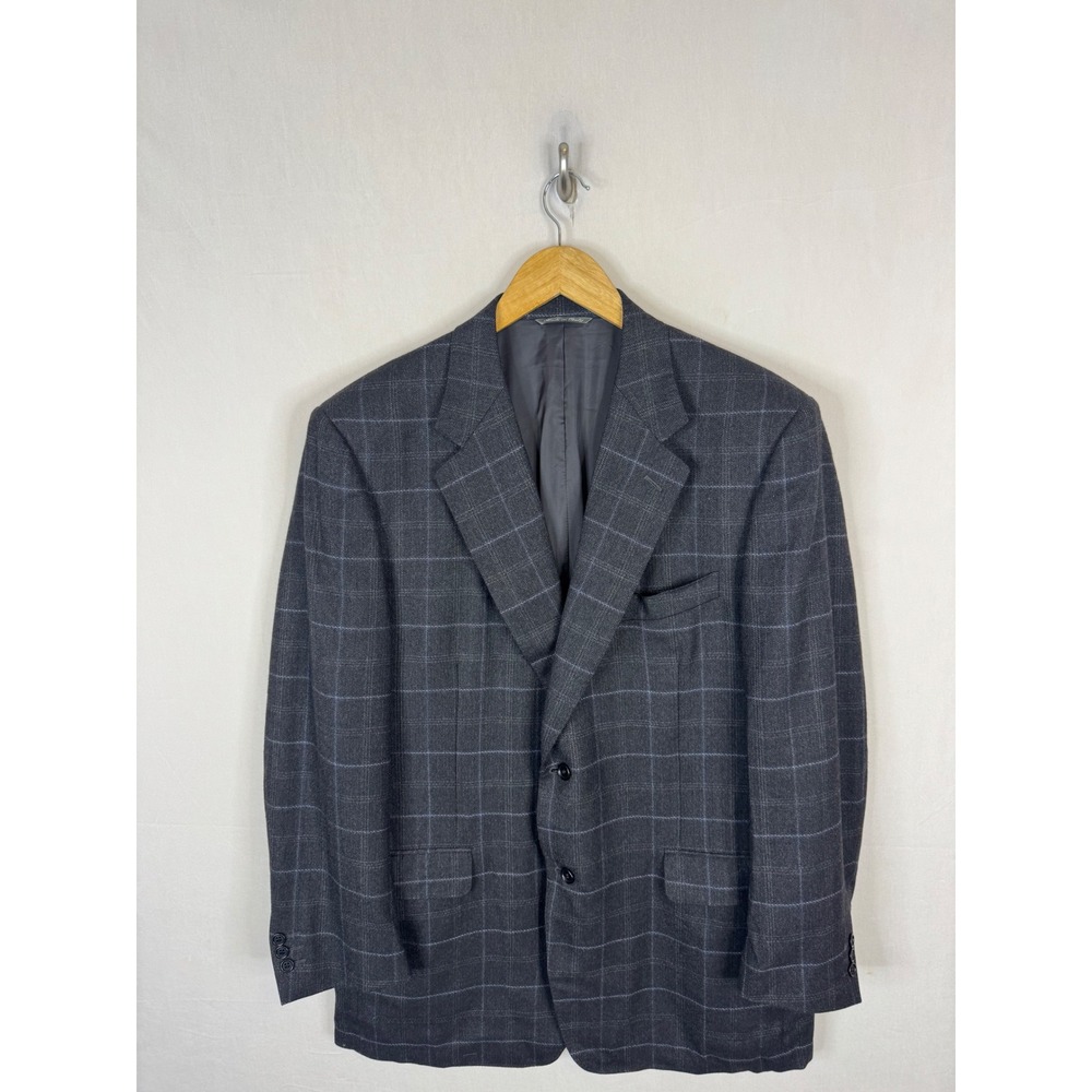Canali Mens Wool Cashmere Windowpane Blazer Sport Coat Grey 56R 46R
